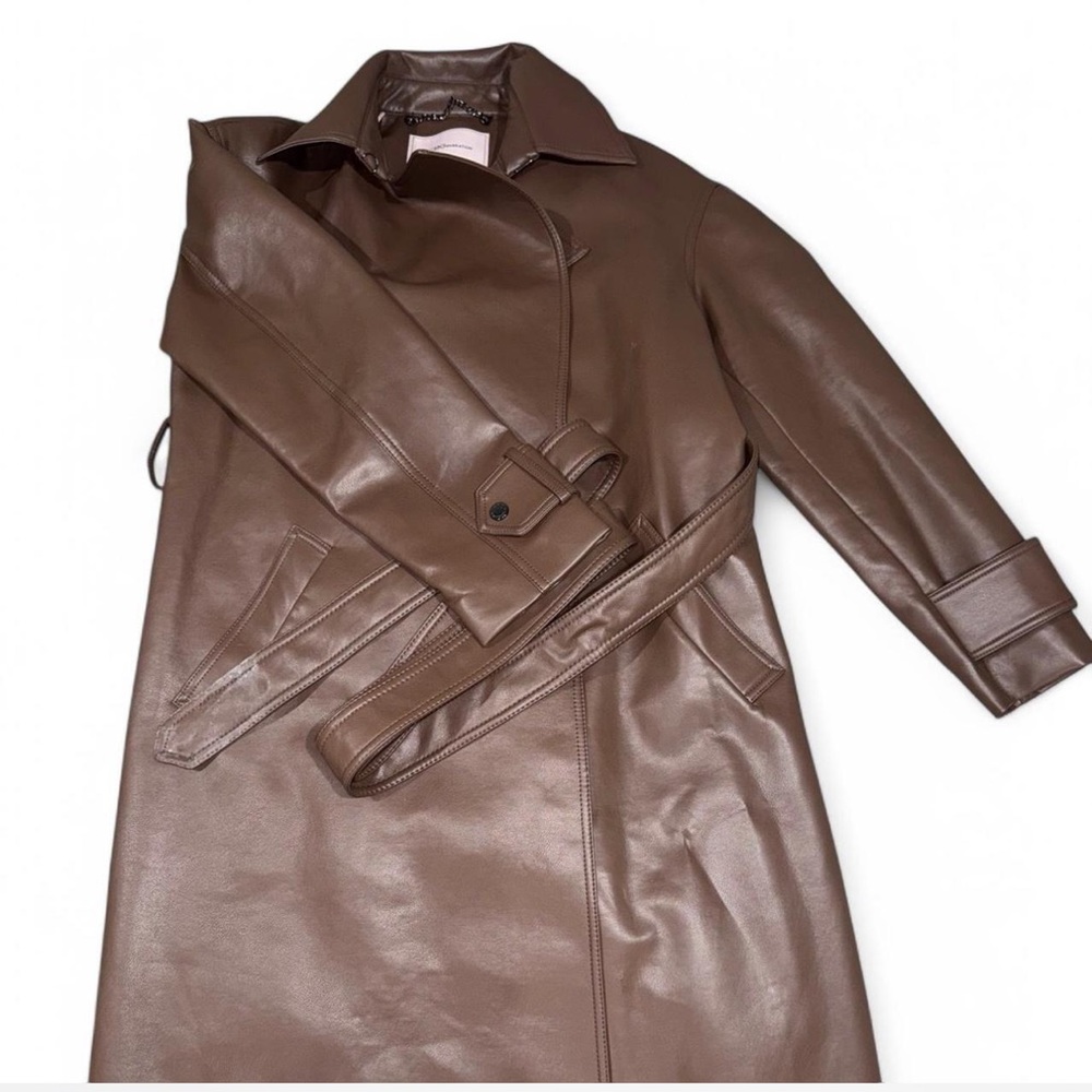 BCBG Generation faux leather trench coat. Size Small. Brown